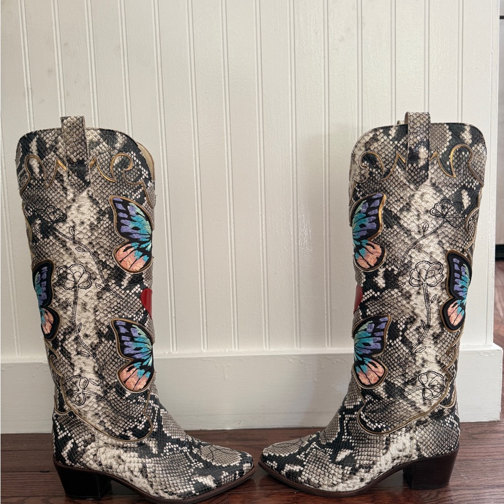 Sophia Webster Snakeskin Butterfly Embellished Boots - Picture 2 of 5